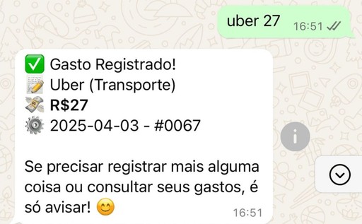 Registra com uma mensagem